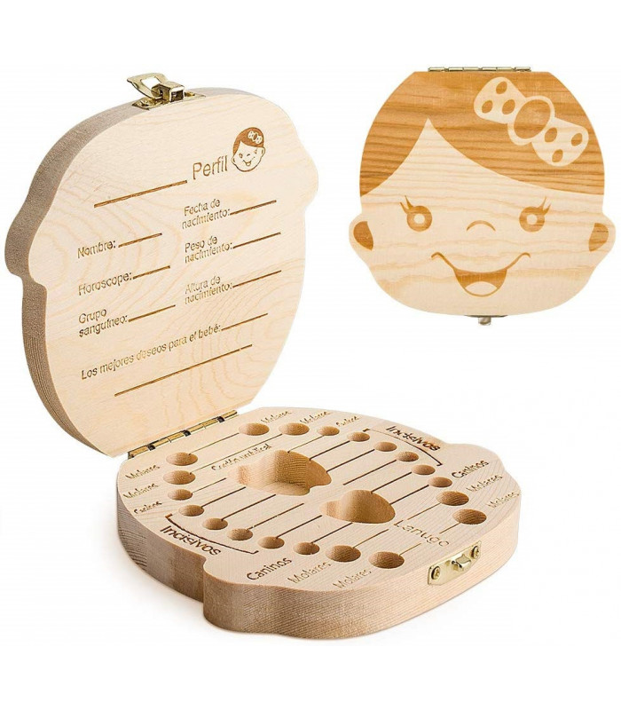 Caja de madera para guardar dientes para niños y niñas