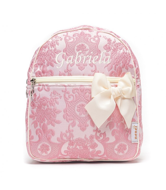 mochila infantil jacquard rosa elegante personalizada